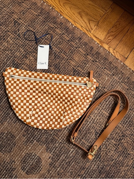 Clare V Handbags - Clare V Grande Fanny Tan & Cream Woven Half-Moon Crossbody Bag